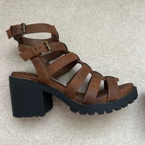 Brown Strappy Block Heel Sandals